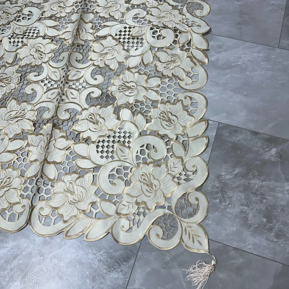 Table Runner Dresser Cover Place Mat Embroidered Luxury Cutwork Roses